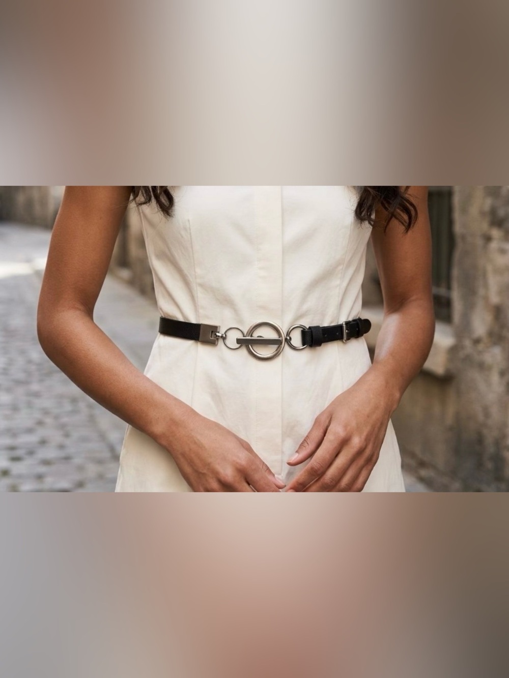 Black Leather Belt with Silver Circle Buckle - Women Accessories